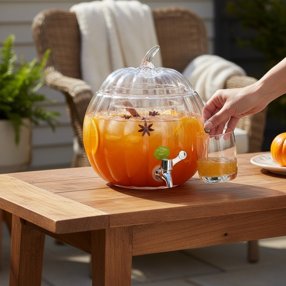 Circleware Pumpkin Beverage Dispenser 1.92 Gal Orange Like New Glass Spigot